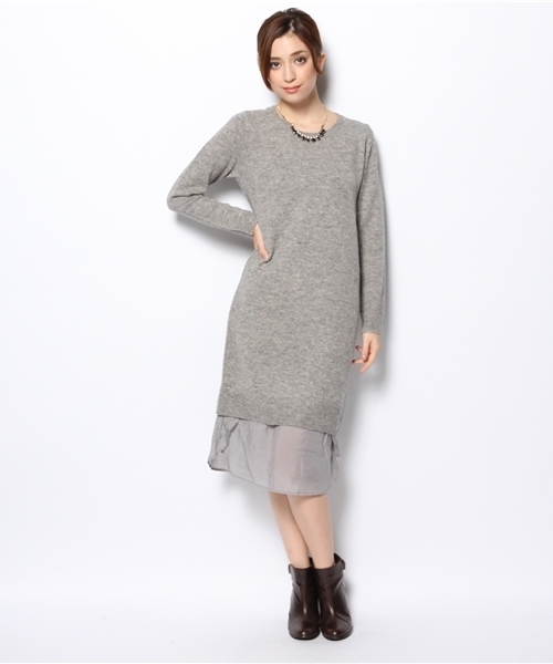 Ray BEAMS（レイビームス）の「Ray BEAMS / 裾切り替え ニットロングワンピース（ワンピース・レディース・シルバー/ネイビー・ONE SIZE）」の4枚目の写真