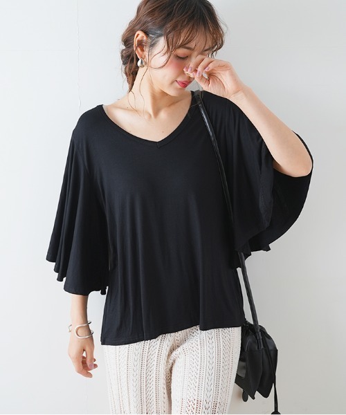 Futier land(フューティアランド)の「フレアスリーブTシャツ(Tシャツ/カットソー・レディース・ホワイト/ブラック/グレー/イエロー/パープル系その他/ブルーグリーン・FREE)」の13枚目の写真