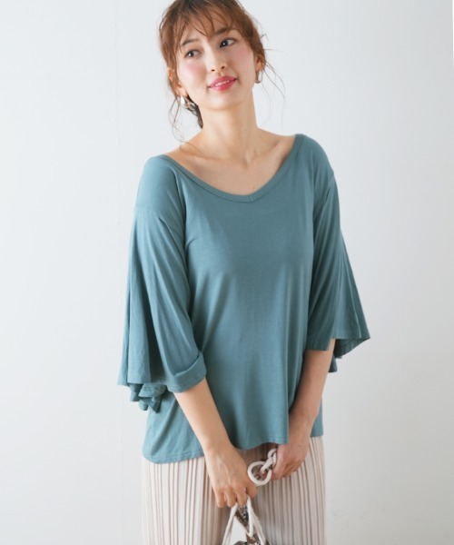 Futier land(フューティアランド)の「フレアスリーブTシャツ(Tシャツ/カットソー・レディース・ホワイト/ブラック/グレー/イエロー/パープル系その他/ブルーグリーン・FREE)」の18枚目の写真