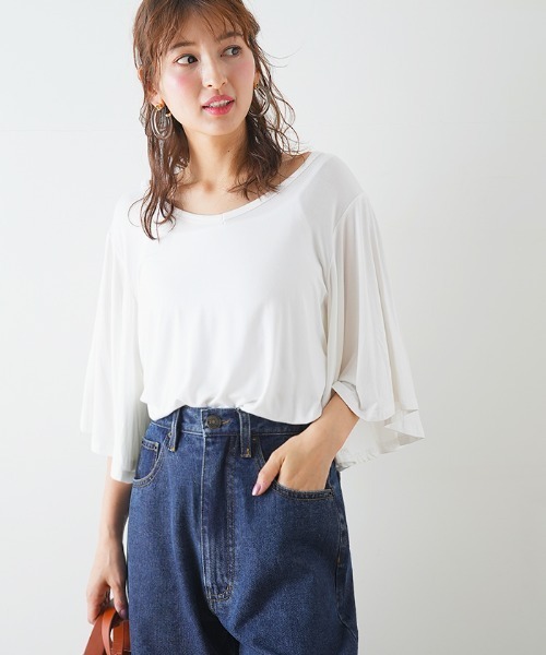 Futier land(フューティアランド)の「フレアスリーブTシャツ(Tシャツ/カットソー・レディース・ホワイト/ブラック/グレー/イエロー/パープル系その他/ブルーグリーン・FREE)」の14枚目の写真