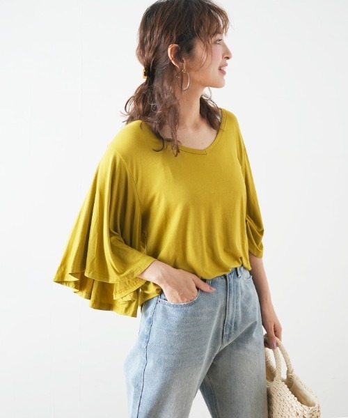 Futier land(フューティアランド)の「フレアスリーブTシャツ(Tシャツ/カットソー・レディース・ホワイト/ブラック/グレー/イエロー/パープル系その他/ブルーグリーン・FREE)」の20枚目の写真