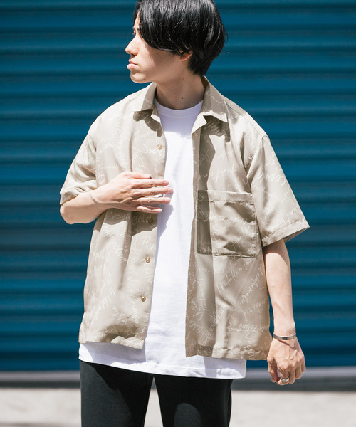ITEMS URBANRESEARCH（アイテムズ アーバンリサーチ）の「ロゴプリント オープンカラー半袖シャツ（シャツ/ブラウス・メンズ・ミント/ブラック/ピンク/ベージュ・MEDIUM/LARGE）」の3枚目の写真