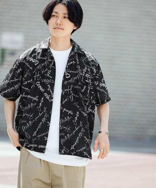 ITEMS URBANRESEARCH（アイテムズ アーバンリサーチ）の「ロゴプリント オープンカラー半袖シャツ（シャツ/ブラウス・メンズ・ミント/ブラック/ピンク/ベージュ・MEDIUM/LARGE）」の2枚目の写真