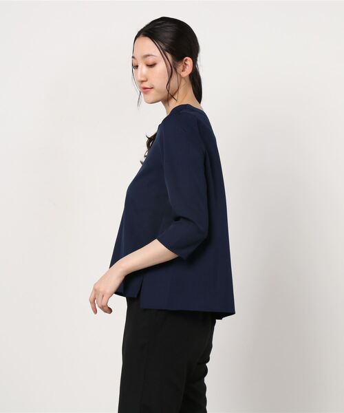 Perfect Suit FActory（パーフェクトスーツファクトリー）の「リネンライク　麻調　セットアップ　ブラウス　ネイビー/グレー（Tシャツ/カットソー・レディース・ネイビー/ライトグレー・L/M）」の11枚目の写真