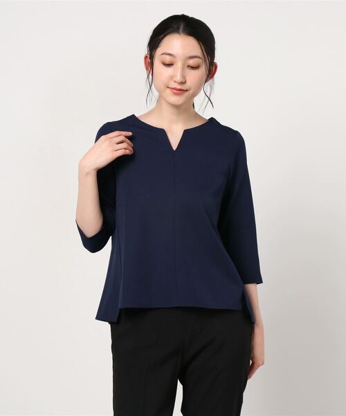 Perfect Suit FActory（パーフェクトスーツファクトリー）の「リネンライク　麻調　セットアップ　ブラウス　ネイビー/グレー（Tシャツ/カットソー・レディース・ネイビー/ライトグレー・L/M）」の13枚目の写真