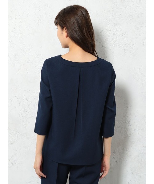 Perfect Suit FActory（パーフェクトスーツファクトリー）の「リネンライク　麻調　セットアップ　ブラウス　ネイビー/グレー（Tシャツ/カットソー・レディース・ネイビー/ライトグレー・L/M）」の4枚目の写真