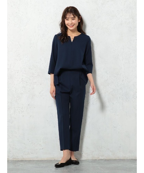 Perfect Suit FActory（パーフェクトスーツファクトリー）の「リネンライク　麻調　セットアップ　ブラウス　ネイビー/グレー（Tシャツ/カットソー・レディース・ネイビー/ライトグレー・L/M）」の9枚目の写真