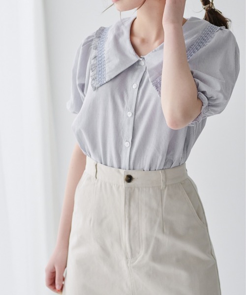 OLIVE des OLIVE（オリーブデオリーブ）の「スモッキングカラーブラウス（シャツ/ブラウス・レディース・ライトグレー/ベージュ/オフホワイト・FREE）」の10枚目の写真