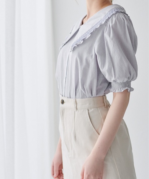 OLIVE des OLIVE（オリーブデオリーブ）の「スモッキングカラーブラウス（シャツ/ブラウス・レディース・ライトグレー/ベージュ/オフホワイト・FREE）」の11枚目の写真