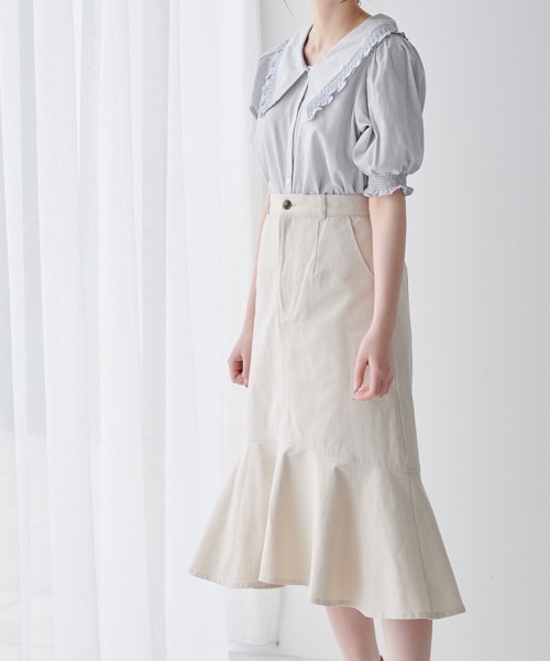 OLIVE des OLIVE（オリーブデオリーブ）の「スモッキングカラーブラウス（シャツ/ブラウス・レディース・ライトグレー/ベージュ/オフホワイト・FREE）」の17枚目の写真