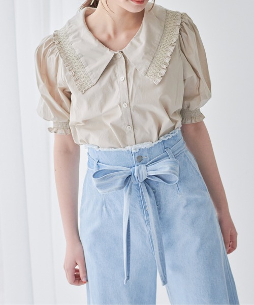 OLIVE des OLIVE（オリーブデオリーブ）の「スモッキングカラーブラウス（シャツ/ブラウス・レディース・ライトグレー/ベージュ/オフホワイト・FREE）」の19枚目の写真