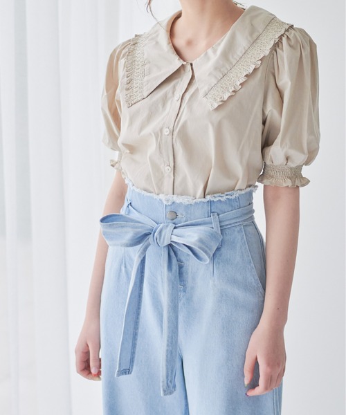 OLIVE des OLIVE（オリーブデオリーブ）の「スモッキングカラーブラウス（シャツ/ブラウス・レディース・ライトグレー/ベージュ/オフホワイト・FREE）」の20枚目の写真