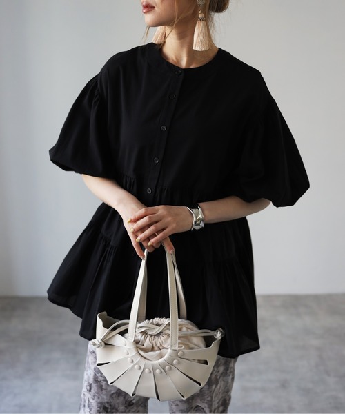 4youstory（フォーユーストーリー）の「2wayティアードチュニック（シャツ/ブラウス・レディース・オフホワイト/ブラック/モカ/ライトベージュ/ブルー・MEDIUM）」の3枚目の写真