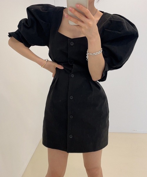 Jasmine Grandiflorum（ジャスミングランディフローラム）の「【Jasmine】スクエアネック パワショル ミニワンピース (SS)（ワンピース・レディース・ホワイト/ブラック/ブルー・SMALL/LARGE/MEDIUM）」の2枚目の写真