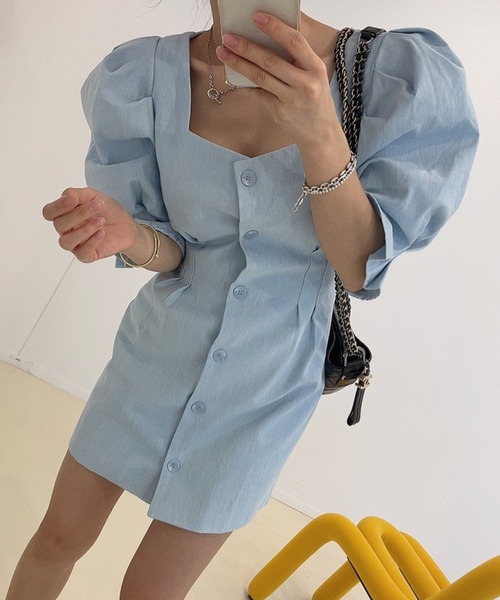 Jasmine Grandiflorum（ジャスミングランディフローラム）の「【Jasmine】スクエアネック パワショル ミニワンピース (SS)（ワンピース・レディース・ホワイト/ブラック/ブルー・SMALL/LARGE/MEDIUM）」の5枚目の写真