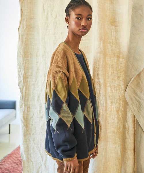 AlexanderLeeChang（アレキサンダーリーチャン）の「AlexanderLeeChang アレキサンダーリーチャン / ARGYLE FLEECE CARDIGAN アーガイルフリースカーディガン / AC032103（カーディガン/ボレロ・メンズ・サンドベージュ/ブラック・3/2）」の8枚目の写真