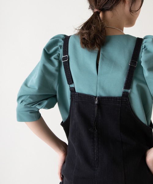 Kastane(カスタネ)の「パフギャザーTee(Tシャツ/カットソー・レディース・オフホワイト/グリーン/ネイビー/ブルー系その他・FREE)」の4枚目の写真