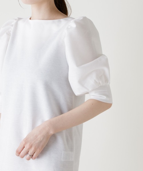 Kastane(カスタネ)の「パフギャザーTee(Tシャツ/カットソー・レディース・オフホワイト/グリーン/ネイビー/ブルー系その他・FREE)」の8枚目の写真