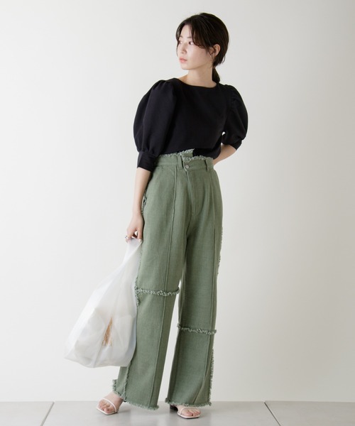 Kastane(カスタネ)の「パフギャザーTee(Tシャツ/カットソー・レディース・オフホワイト/グリーン/ネイビー/ブルー系その他・FREE)」の9枚目の写真