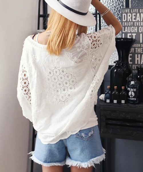emi+(エミプラス)の「5分袖ルーズシルエット刺繍ブラウス(シャツ/ブラウス・レディース・ホワイト/ブラック/ブラック系その他・FREE)」の6枚目の写真