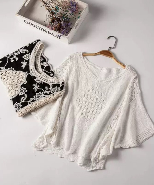 emi+(エミプラス)の「5分袖ルーズシルエット刺繍ブラウス(シャツ/ブラウス・レディース・ホワイト/ブラック/ブラック系その他・FREE)」の12枚目の写真