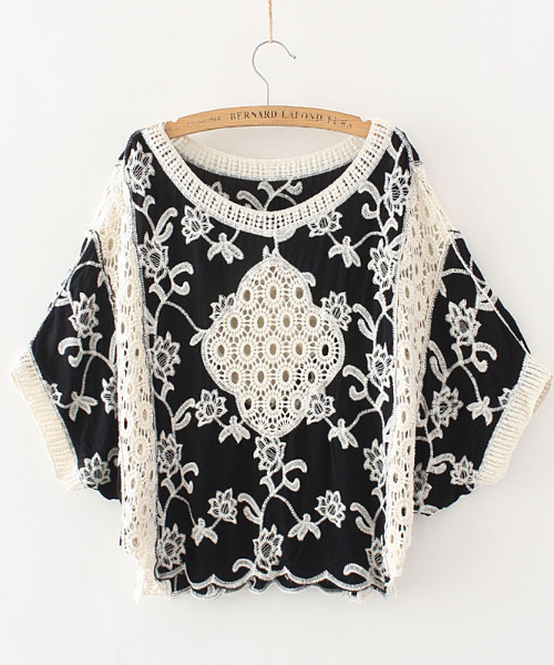 emi+(エミプラス)の「5分袖ルーズシルエット刺繍ブラウス(シャツ/ブラウス・レディース・ホワイト/ブラック/ブラック系その他・FREE)」の16枚目の写真