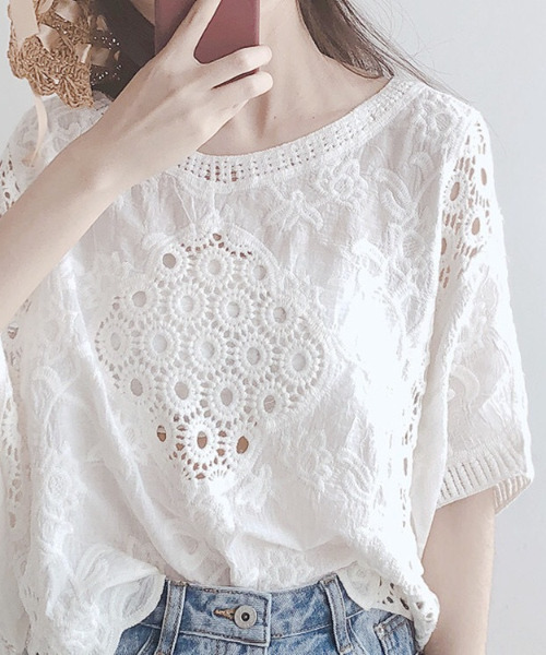 emi+(エミプラス)の「5分袖ルーズシルエット刺繍ブラウス(シャツ/ブラウス・レディース・ホワイト/ブラック/ブラック系その他・FREE)」の15枚目の写真