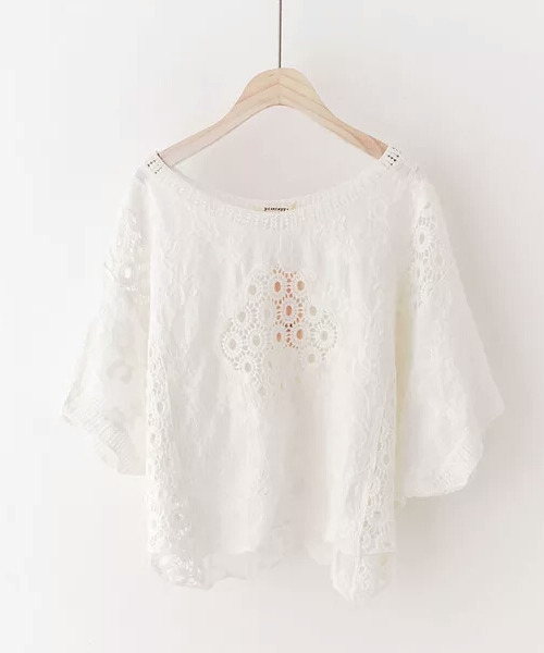 emi+(エミプラス)の「5分袖ルーズシルエット刺繍ブラウス(シャツ/ブラウス・レディース・ホワイト/ブラック/ブラック系その他・FREE)」の8枚目の写真