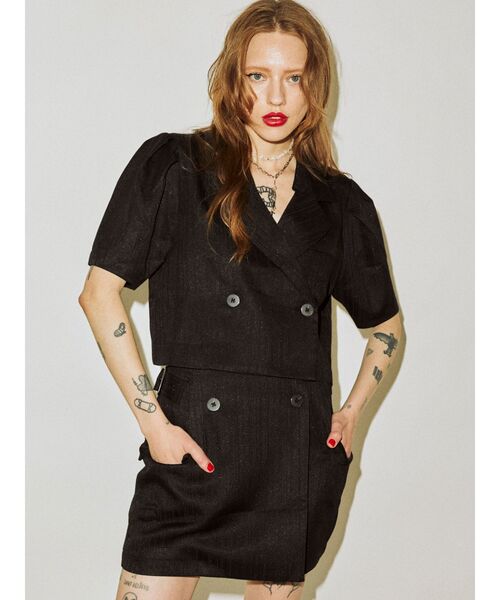 jouetie（ジュエティ）の「ハーフスリーブジャケットライクセットアップ（セットアップ・レディース・アイボリー/ブラック・MEDIUM）」の8枚目の写真