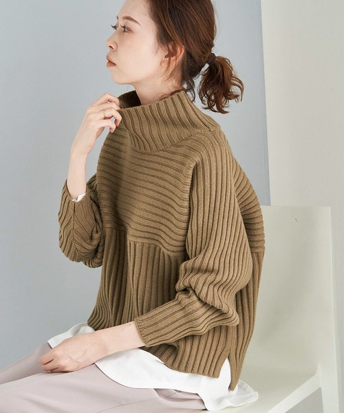 ROPE' PICNIC（ロペピクニック）の「【芳根京子さん別注カラー:ブルー,カラシ】リブ切替プルオーバー（ニット/セーター・レディース・ブラック/キナリ/ブラウン系その他2/カーキ/ラベンダー/ピンク系その他/クリーム/グリーン/ピンク/ブルー/マスタード・38/40）」の4枚目の写真