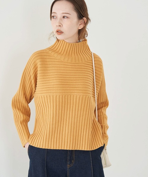 ROPE' PICNIC（ロペピクニック）の「【芳根京子さん別注カラー:ブルー,カラシ】リブ切替プルオーバー（ニット/セーター・レディース・ブラック/キナリ/ブラウン系その他2/カーキ/ラベンダー/ピンク系その他/クリーム/グリーン/ピンク/ブルー/マスタード・38/40）」の9枚目の写真