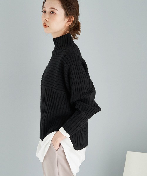 ROPE' PICNIC（ロペピクニック）の「【芳根京子さん別注カラー:ブルー,カラシ】リブ切替プルオーバー（ニット/セーター・レディース・ブラック/キナリ/ブラウン系その他2/カーキ/ラベンダー/ピンク系その他/クリーム/グリーン/ピンク/ブルー/マスタード・38/40）」の3枚目の写真