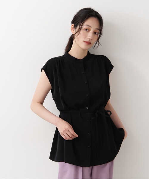 NATURAL BEAUTY BASIC（ナチュラルビューティーベーシック）の「フレンチスリーブチュニック（シャツ/ブラウス・レディース・ブラック/ブラウン/オフホワイト・MEDIUM/SMALL）」の3枚目の写真