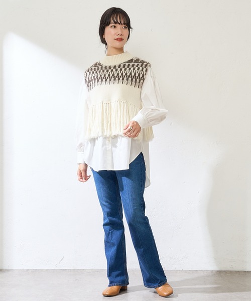 SHENERY（シーナリー）の「ノルディック柄フリンジベスト（ニット/セーター・レディース・ブラック/オフホワイト・FREE）」の9枚目の写真