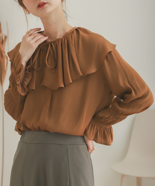 SENSE OF PLACE by URBAN RESEARCH（センスオブプレイスバイアーバンリサーチ）の「フリルカラーブラウス（シャツ/ブラウス・レディース・キャメル/ブラック/アイボリー・ONE）」の3枚目の写真