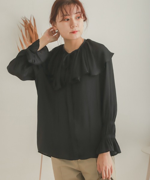 SENSE OF PLACE by URBAN RESEARCH（センスオブプレイスバイアーバンリサーチ）の「フリルカラーブラウス（シャツ/ブラウス・レディース・キャメル/ブラック/アイボリー・ONE）」の16枚目の写真