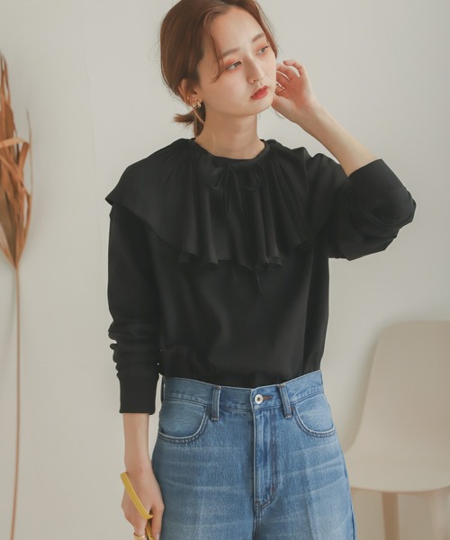 SENSE OF PLACE by URBAN RESEARCH（センスオブプレイスバイアーバンリサーチ）の「フリルカラーブラウス（シャツ/ブラウス・レディース・キャメル/ブラック/アイボリー・ONE）」の4枚目の写真