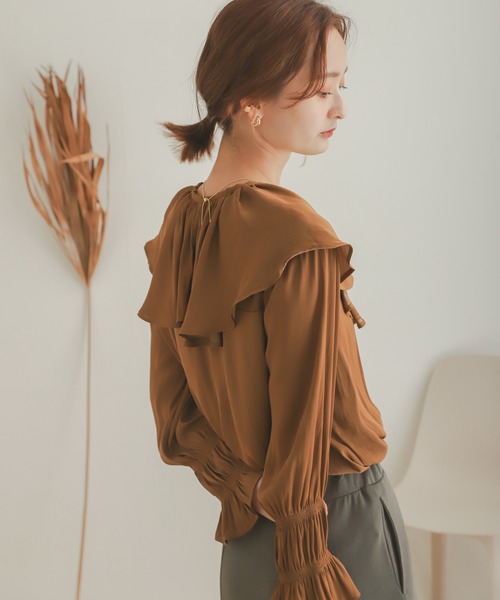 SENSE OF PLACE by URBAN RESEARCH（センスオブプレイスバイアーバンリサーチ）の「フリルカラーブラウス（シャツ/ブラウス・レディース・キャメル/ブラック/アイボリー・ONE）」の7枚目の写真