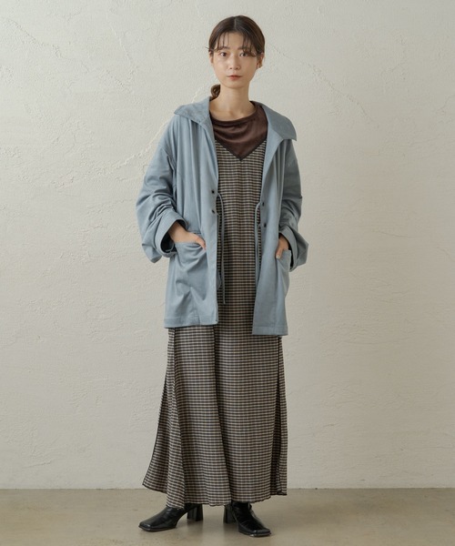 Kastane（カスタネ）の「フェイクスウェード紐付きジャケット（ノーカラージャケット・レディース・サックスブルー/アイボリー・FREE）」の8枚目の写真