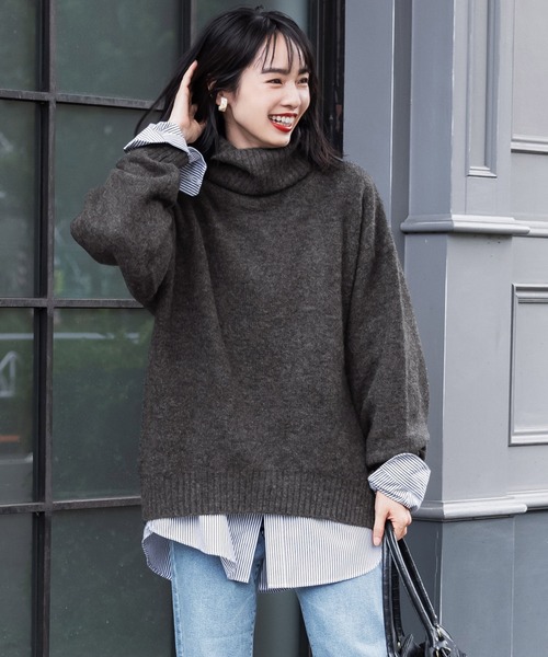 coca（coca）（コカ）の「＼新色登場／ヤク風ふんわりオフタートル（ニット/セーター・レディース・チャコールグレー/ベージュ/イエロー/ブルー/グレー/ブラック/ライトブルー・M/L）」の2枚目の写真