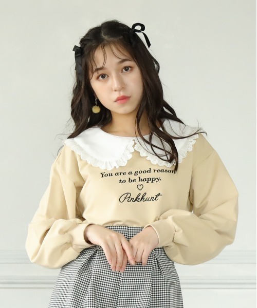 PINKHUNT（ピンクハント）の「PINKHUNT ビッグカラートレーナー 5962K #IG（スウェット・キッズ・ベージュ/ホワイト/ブラック・150cm/130cm/140cm/160cm/120cm）」の3枚目の写真