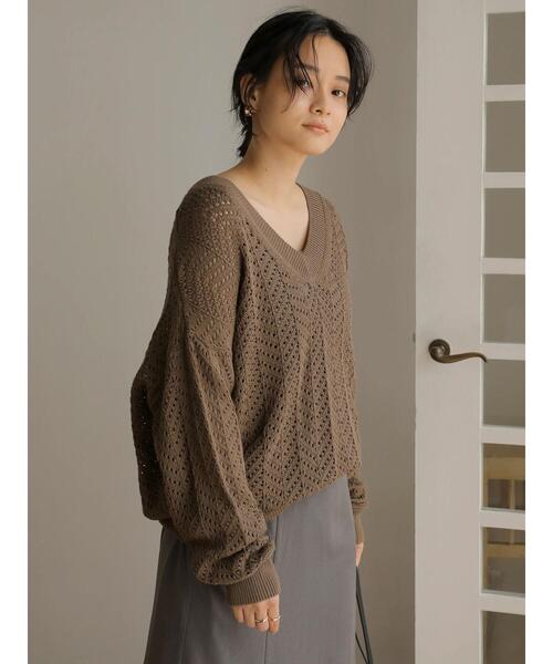 AMERICAN HOLIC（アメリカンホリック）の「Vネックテープヤーンニットプルオーバー（ニット/セーター・レディース・アイボリー/モカ・M/L）」の6枚目の写真