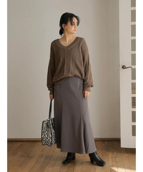 AMERICAN HOLIC（アメリカンホリック）の「Vネックテープヤーンニットプルオーバー（ニット/セーター・レディース・アイボリー/モカ・M/L）」の7枚目の写真