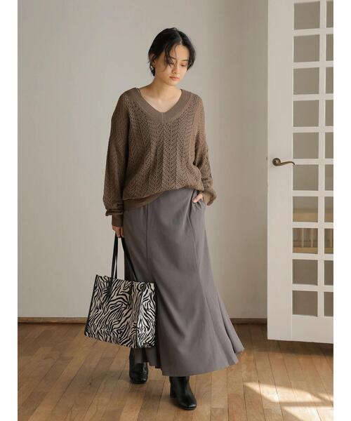 AMERICAN HOLIC（アメリカンホリック）の「Vネックテープヤーンニットプルオーバー（ニット/セーター・レディース・アイボリー/モカ・M/L）」の8枚目の写真