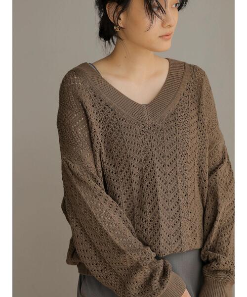 AMERICAN HOLIC（アメリカンホリック）の「Vネックテープヤーンニットプルオーバー（ニット/セーター・レディース・アイボリー/モカ・M/L）」の9枚目の写真