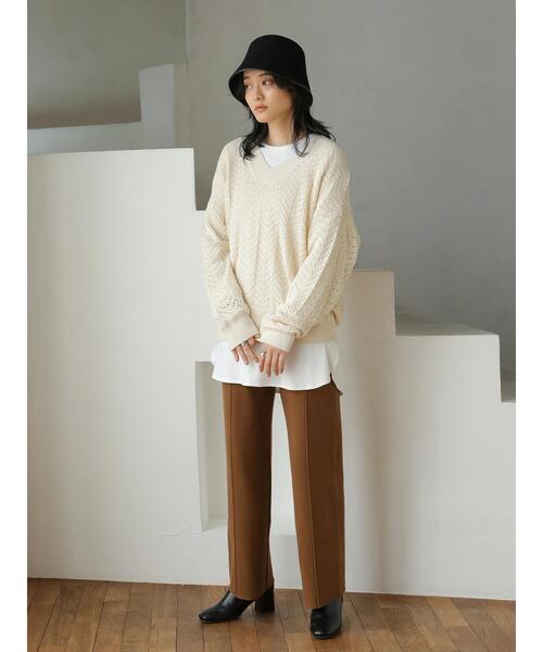 AMERICAN HOLIC（アメリカンホリック）の「Vネックテープヤーンニットプルオーバー（ニット/セーター・レディース・アイボリー/モカ・M/L）」の12枚目の写真