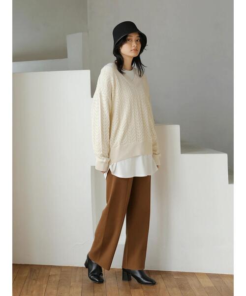 AMERICAN HOLIC（アメリカンホリック）の「Vネックテープヤーンニットプルオーバー（ニット/セーター・レディース・アイボリー/モカ・M/L）」の13枚目の写真