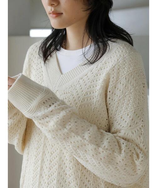 AMERICAN HOLIC（アメリカンホリック）の「Vネックテープヤーンニットプルオーバー（ニット/セーター・レディース・アイボリー/モカ・M/L）」の14枚目の写真