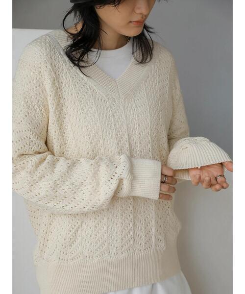 AMERICAN HOLIC（アメリカンホリック）の「Vネックテープヤーンニットプルオーバー（ニット/セーター・レディース・アイボリー/モカ・M/L）」の15枚目の写真