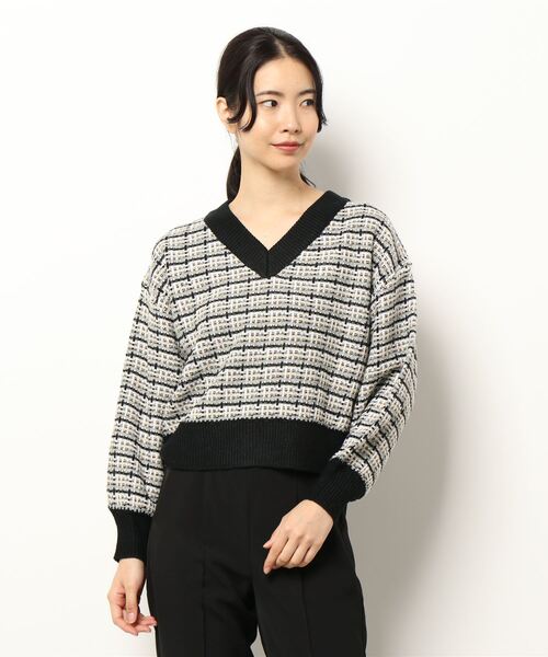 rps(アールピーエス)の「ツイードルックVネックニットプルオーバー(ニット/セーター・レディース・ブラック/ベージュ/オフホワイト・M)」の15枚目の写真